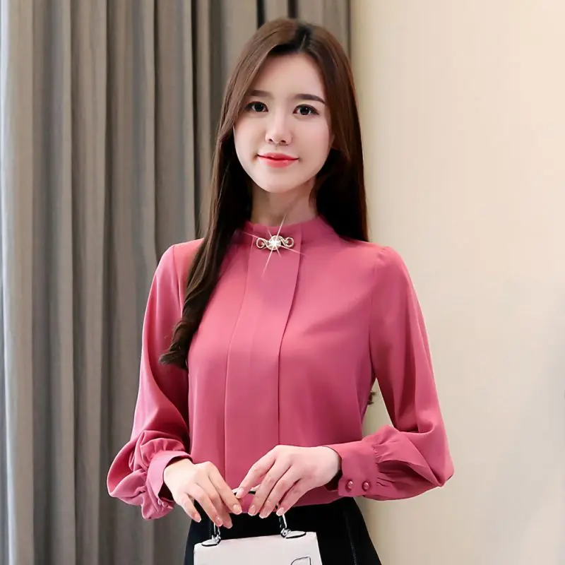 

Temperament Chiffon Blouse Women Casual Solid Color Blouses Office Lady long sleeve Shirts 2020 New
