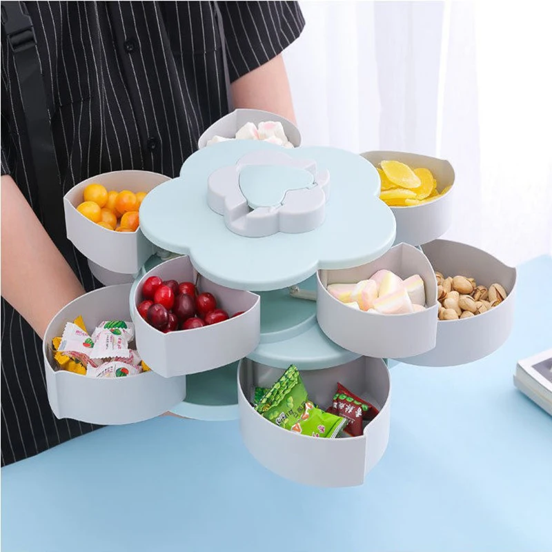 Flower Food Tray Petal-Shape Snack Candy Storage For Food Nut Rotatable Container Case Candy Holder Storage Box Organizer