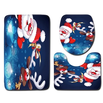 

Christmas Non-slip Absorbent Bath Pedestal Mat Toilet Lid Cover Carpet Bathroom
