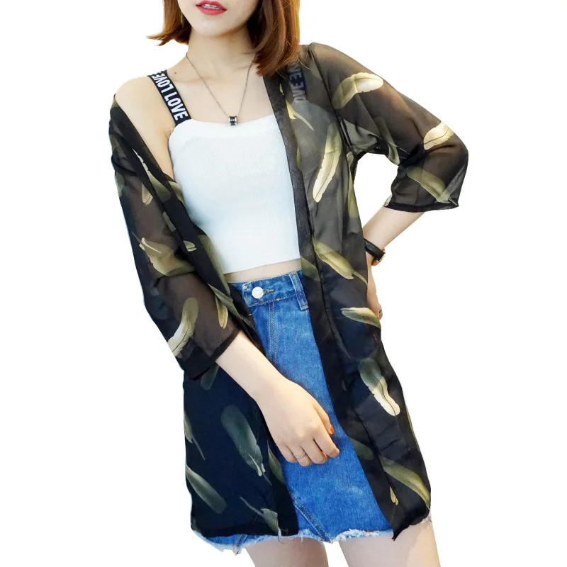 Blusas летние женские кимоно кардиган Повседневная Свободная шифоновая блуза