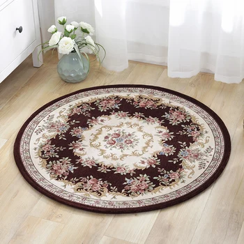 

Round floor mat Jacquard carpet for Parlor Living Room Flower pattern European Style Non-Slip Coffee table mats 90cm 100cm 120cm