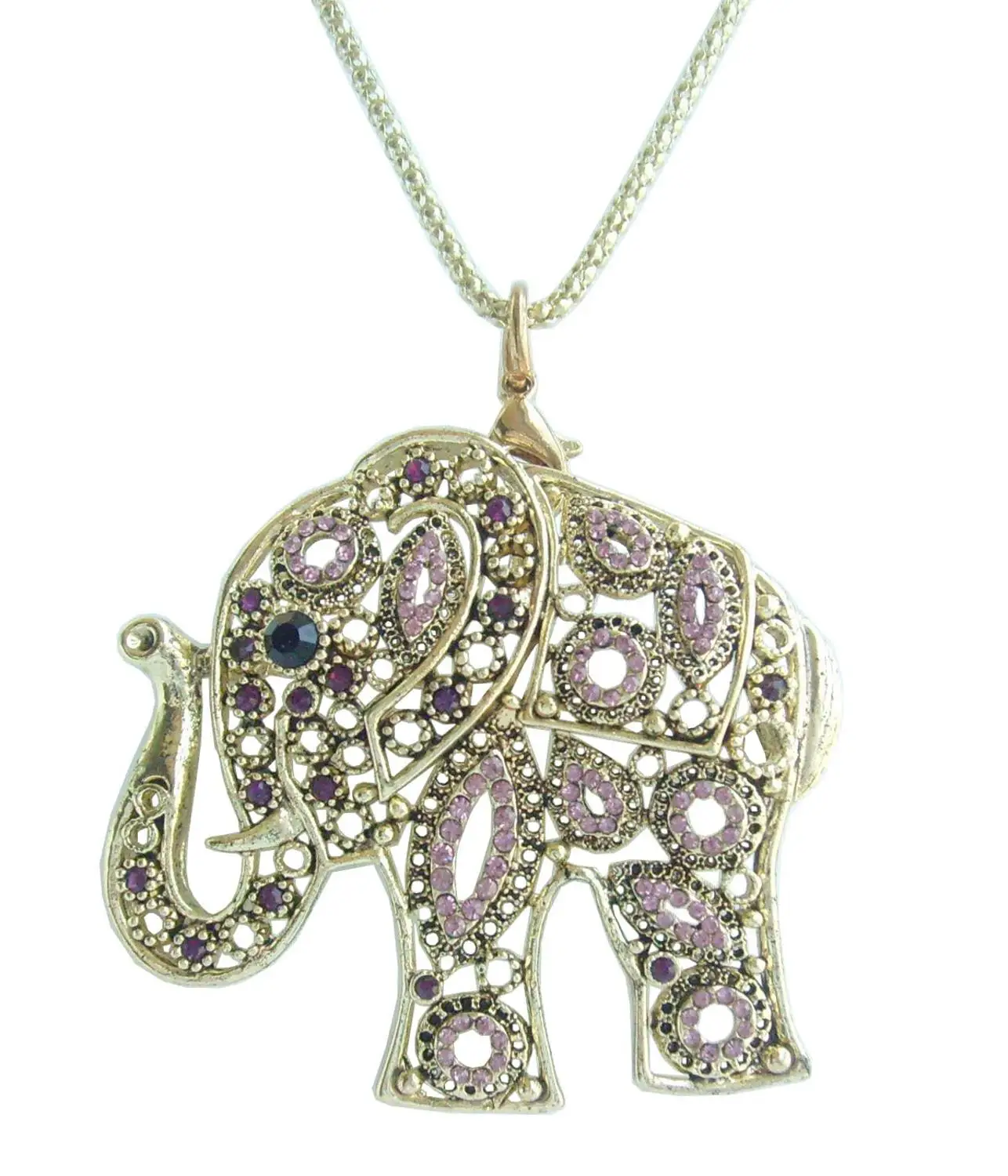 Unique Gold Tone Elephant Necklace Pendant Purple Rhinestone Crystal NL05102C6Pendants