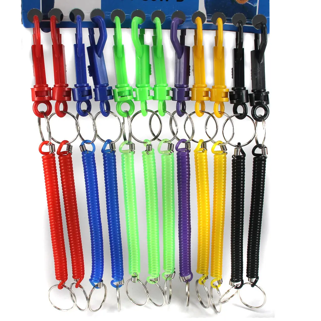 12 Elastic Spring Coiled Plastic Key Chain Key Ring Spiral Strap