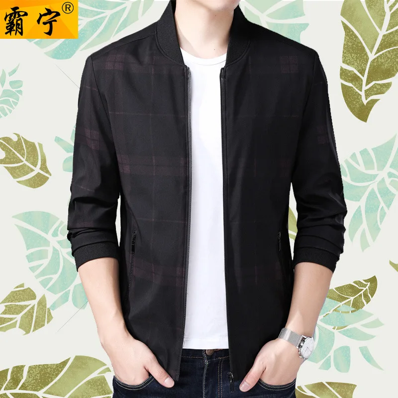 

2019 Spring New Style Jacket Young And Middle-aged Plaid Men's Casual Baseball Collar Coat Tops Men's Fashion