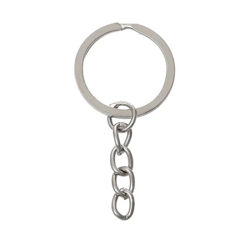 

100 PCs Doreen Box Key Chains & Key Rings Round Alloy Silver Color Keychain 51mm x 24mm For DIY Jewelry Making Wholesale