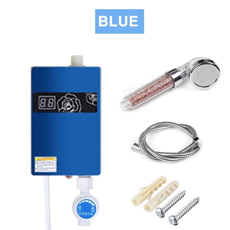 Universal 300W Electric Water Heater Instant Tankless Water Heater 220V 3KW Temperature display Heating Shower+Shower Nozzle - Цвет: Blue