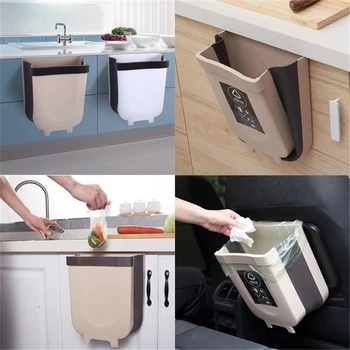 

8L Wall Mounted Folding Waste Bin Kitchen Cabinet Door Hanging Trash Can Bin Foldable Trash Can Rubbish Container Practical Box