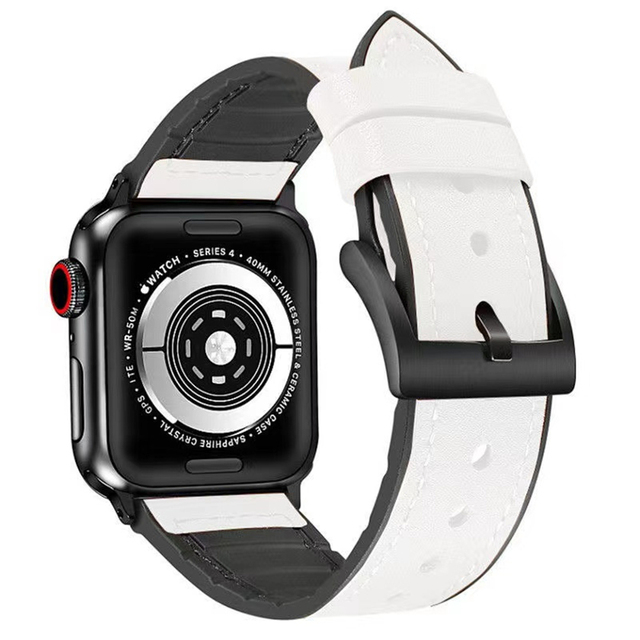 Apple Watch Band 45mm 44mm 42mm Sweatproof Genuine Leather + Rubber Hybrid Band iWatch 7 6 5 4 3 SE strap 41mm 40mm 38mm