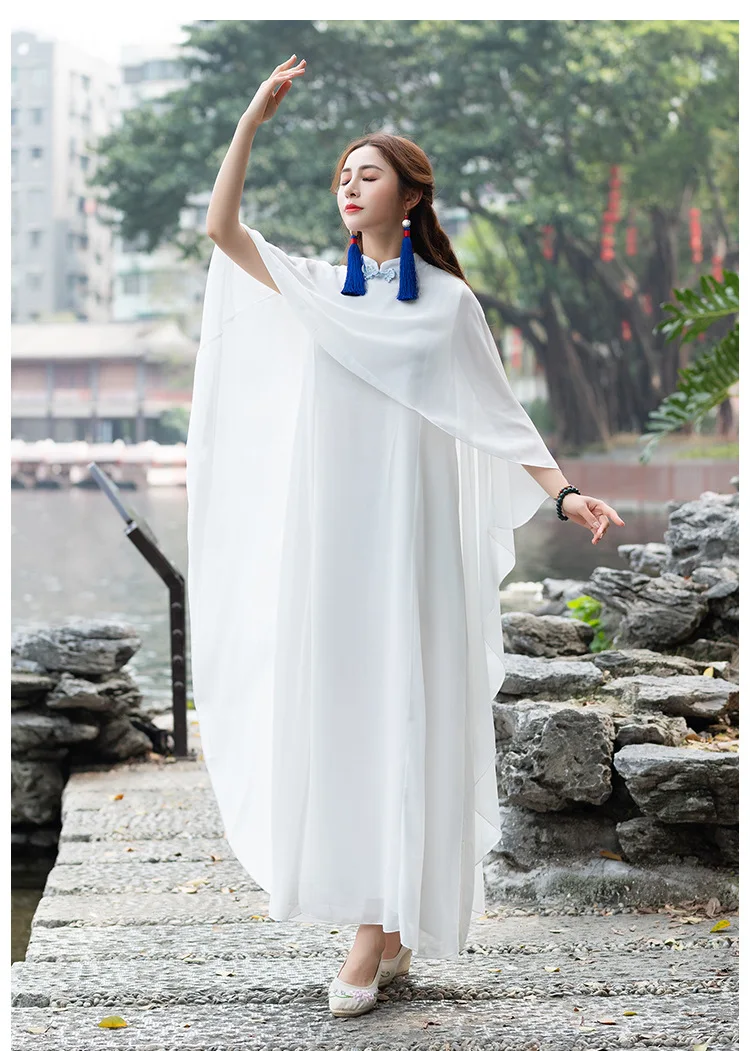 Spring And Autumn New Style Chinese-style Zen Service Improved Cheongsam Dress Literature And Art Tea Service Elegant Fairy