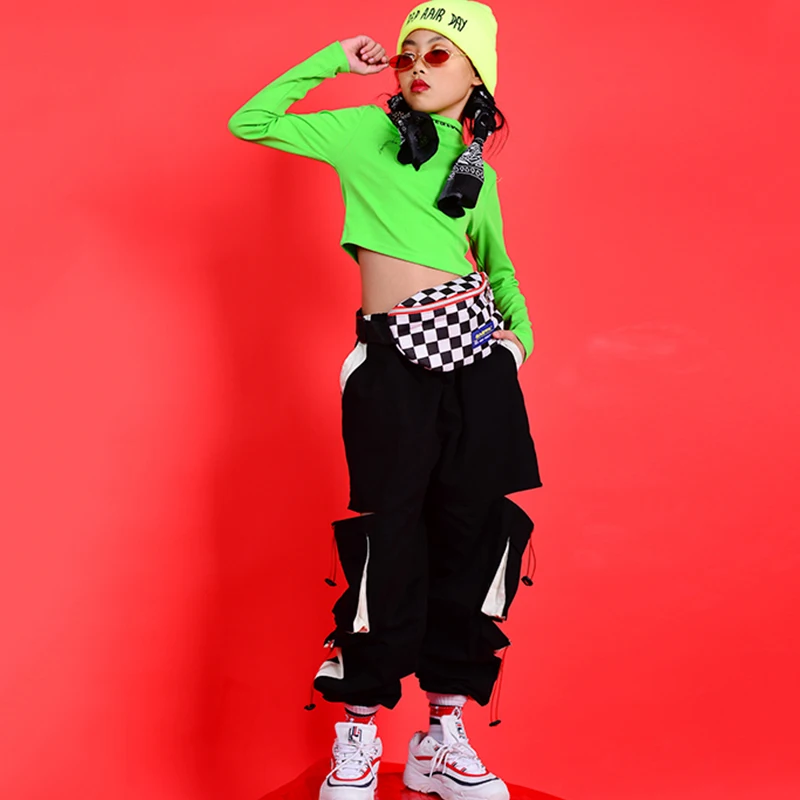 2021 Girls Hip Hop Costumes Fluorescent Top Street Dance Clothing Children Stage Wear Rave Outfit Jazz Cheerleader Performance |
