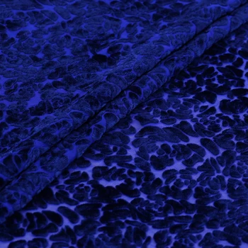 

114CM Wide 8MM Blue Burnt-out Silk Rayon Velvet Fabric for Autumn and Winter Dress Coat Jacket B246