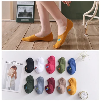 

Embroidered Creative weather Woman Socks Cool Invisible Sock Slippers Women Summer Boat No Show Cotton Candy Color 1 Pair