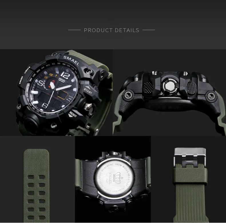 Спортивные мужские часы SMAEL, водонепроницаемые, 50 м, военные часы с будильником, хронограф, кварцевые наручные часы, секундомер, Relogio Masculino 1545