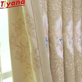 

Luxury Embroidered Curtains Tulle Living Room European Curtains Villa Beige Curtains High-grade Delicate Window Drapes X-M122#40