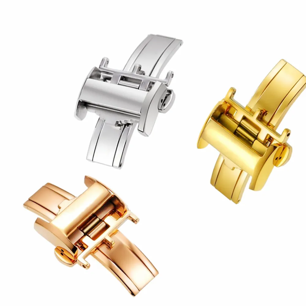 

12 14 16 18mm Stainless Steel Butterfly Buckle for Longines Master Leather Watchband Deployment Folding Clasp Watch Accessories