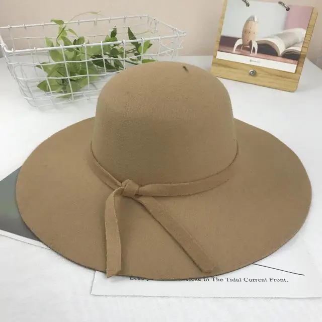 Женская панама коричневая замша мода большой край твердая шерсть фланелет складывающаяся Кепка шляпа купол осень зима теплая Повседневная шляпа - Цвет: Хаки