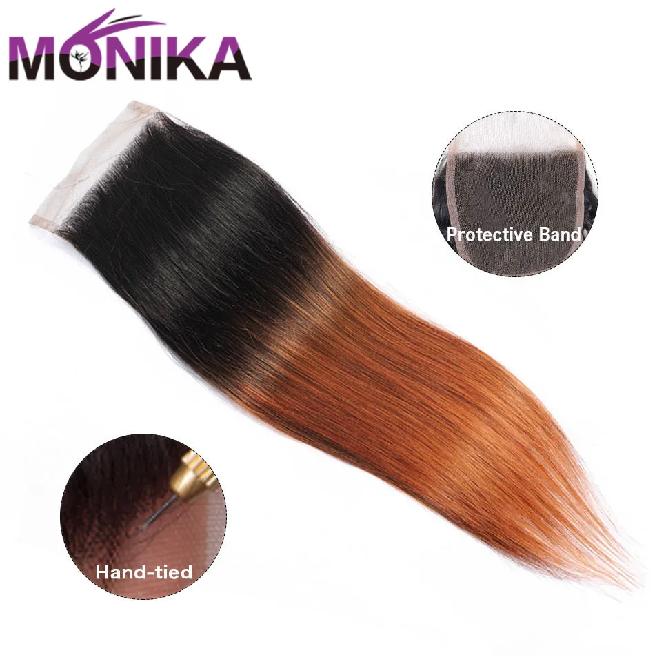 Monika закрытие волос Ombre Цветные T1B #4 #27 #30 Кружева Закрытие 4X4 бразильские прямые