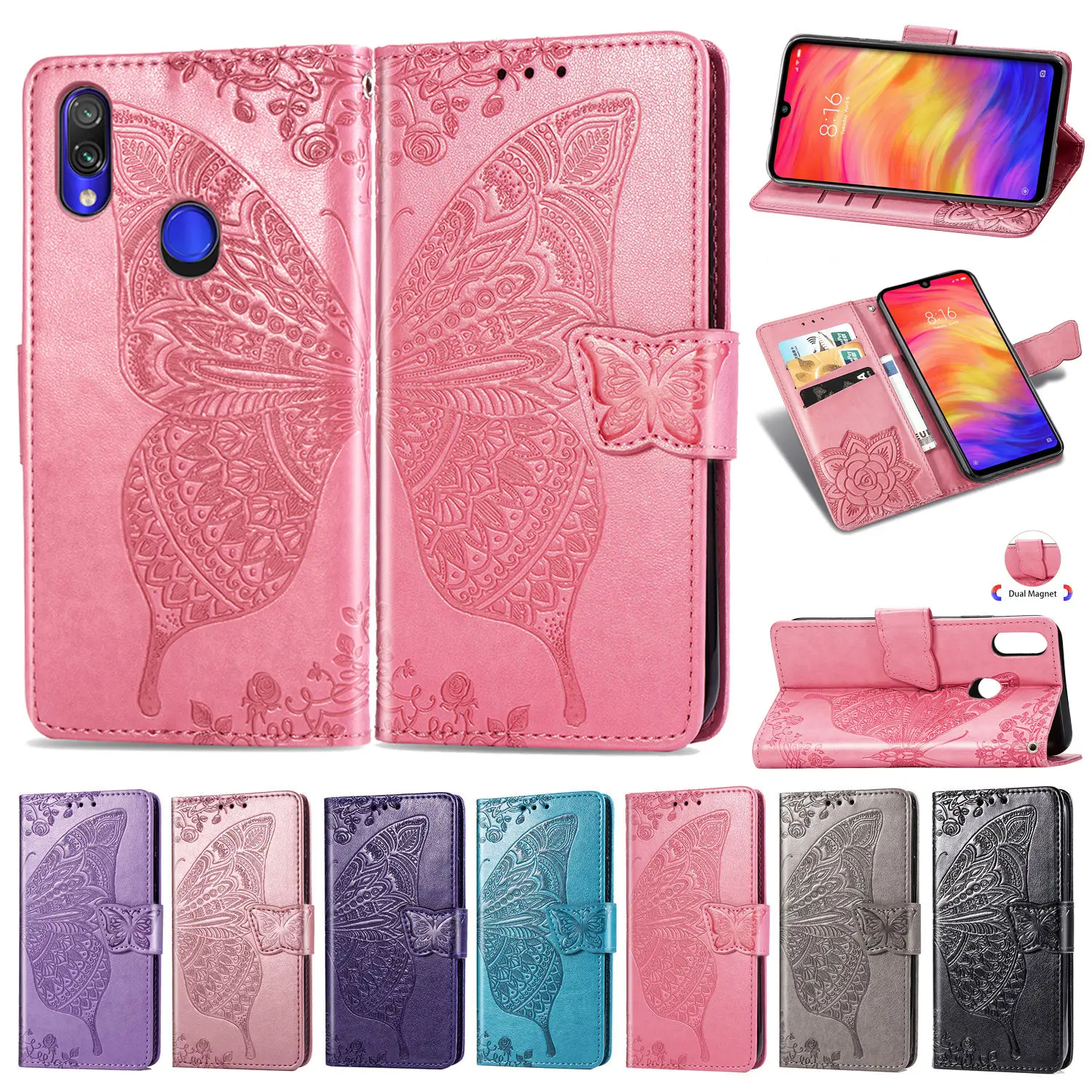 Чехол redmi 7 для Fundas Xiaomi чехол чехлы 3D тисненая бабочка кожаный телефона | Мобильные