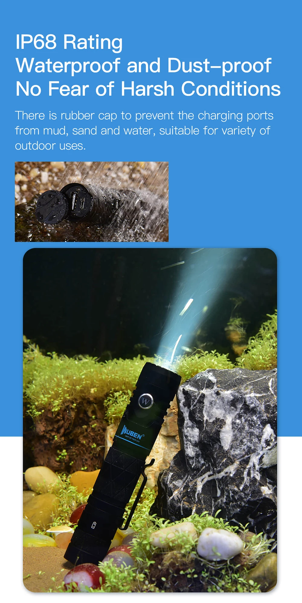 Banco de Potência Luz com 18650 Wuben Alta Potência Lanterna Edc Tocha Tipo-c Usb Recarregável 1200 Lumens Bateria E12r Led 9 de potência edc tocha tipo-c usb recarregável