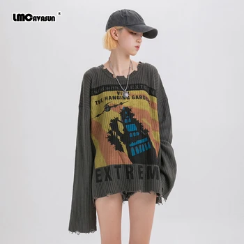 

LMC/ 2020 Tide High Street Loose Printing Sweatshirt For Lovers Oversize Irregular Hem Big Size Kintting Tops