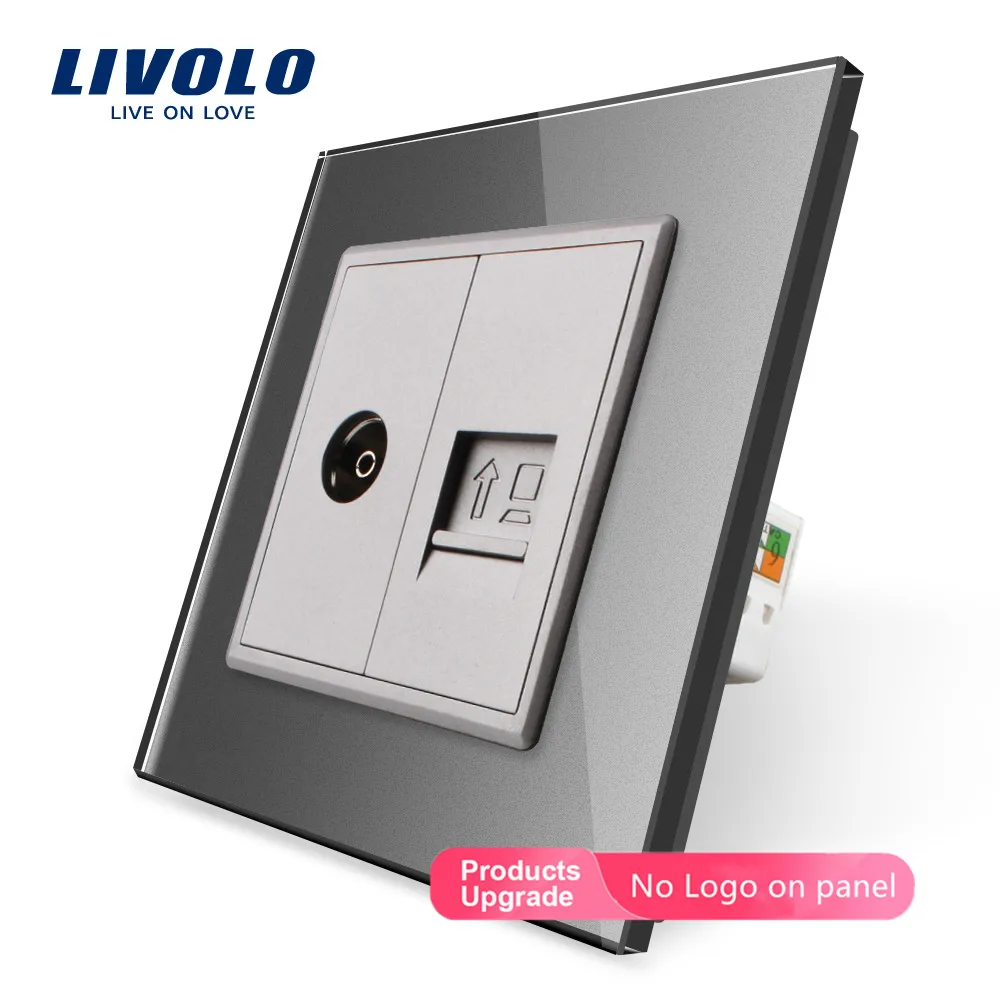 Skup Livolo, 7 kolorów panel ze szkła kryształowego, 2 gangi ściany i gniazdo tv, C791VC 11 12 13 15, to bez przejściówka adapter, brak logo