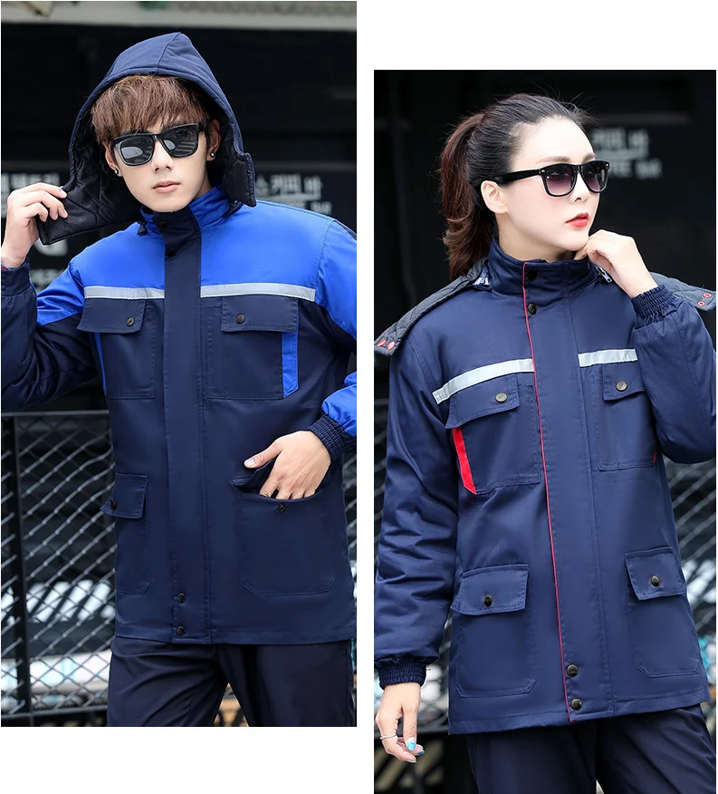 Roupas de trabalho de inverno algodau masculino grosso roupas de prova de vento frio algodau jaqueta removativel forro
