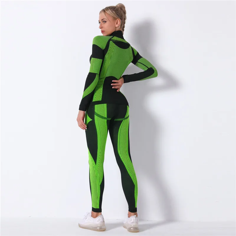 Sports Yoga Suits 2Pcs/Set Women Fitness Gym Tracksuits Turtleneck Clothes Long Sleeve Fitness Crop Top High Waist Yoga Leggings