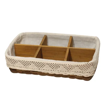

1Pc 6-Compartment Storage Basket Wooden Decorative Basket Sundries Organizer
