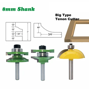 

3PC/Set 8MM Shank Milling Cutter Wood Carving Big Type Door Panel Router Bit Cutters Raised Cabinet Woodworking Milling Cutter