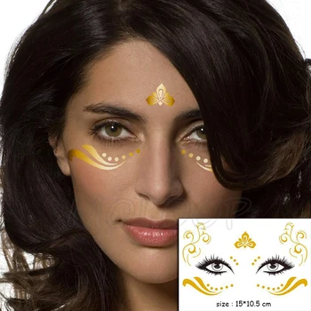 

Gold Face Temporary Tattoo Sticker Brows flower plant pattern Waterproof Freckles Makeup Eye Decal Body Art for Girl Kid 12