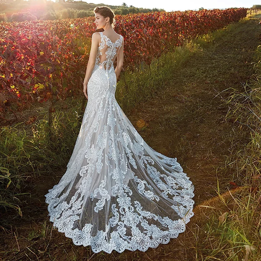 Vestido de Novia sirena Свадебные платья с v-образным вырезом и открытыми плечами, роскошные тюлевые Свадебные платья Suknia Slubna