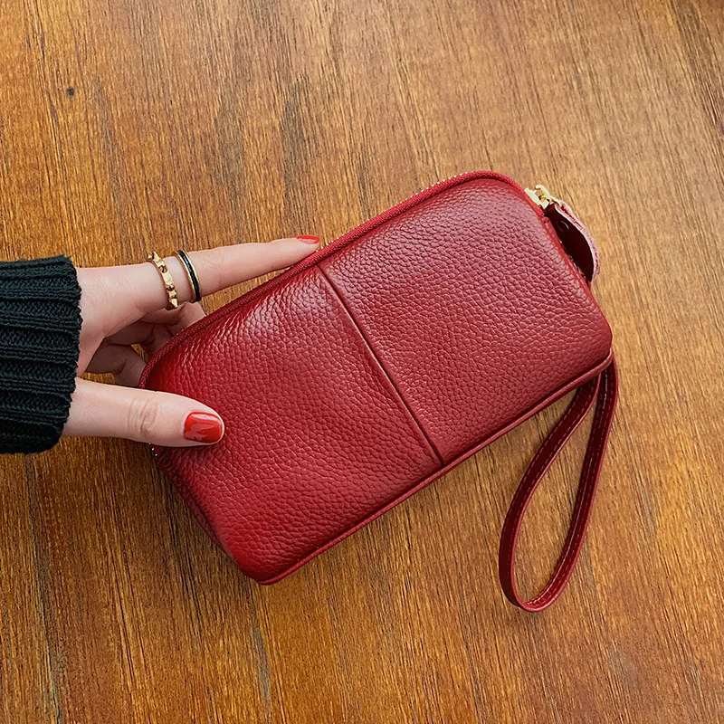 Genuine Leather Women Wallet Zipper Lining Purses For Ladies