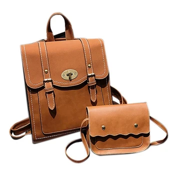 

New Fashion Backpack 2 Piece Set Ladies Backpack Pu Leather Bag Ladies Casual Style Ladies Backpack Shoulder Bag Light Brown