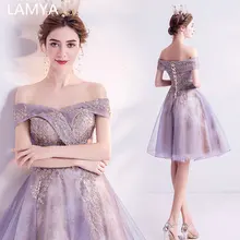 LAMYA Prinzessin Goldene Pailletten Prom Kleider Elegante Boot-ausschnitt Abend Party Kleid Knie Länge Formale Kleid Perlen Robe De Soiree
