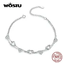 WOSTU браслеты в форме сердца, 925 пробы, серебро, корейский стиль, цепочка для женщин, свадьба, дизайн, ювелирные изделия CQB151