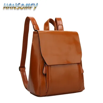 

HANSOMFY New arrival vintage leather backpack simple style leather women bag fashion brand design travel bag school bag YZ-18