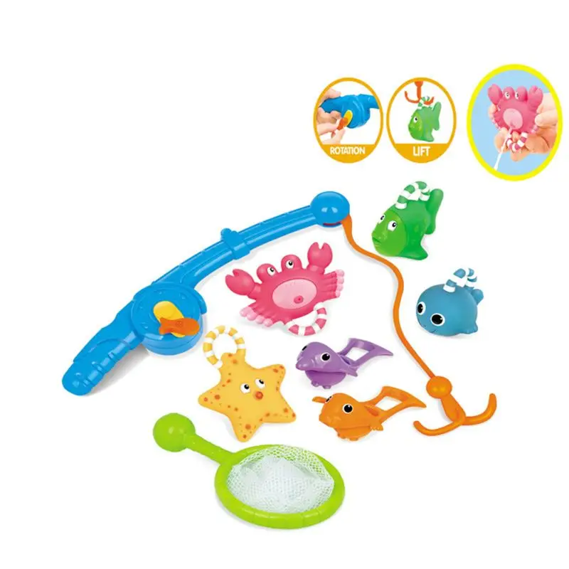 

Fishing Game - Fishing Toy Game for Toddlers Kids - Baby Bathing Floating Soft Rubber Animals Water Tub Toy Squirts Spoon-Net 8p