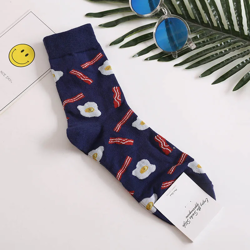 Harajuku счастливые мужские носки, забавные мультяшные носки с фруктами, авокадо, бананом, бургером, фри, пивом, печеньем, жареной курицей, носки для скейтборда - Цвет: 9