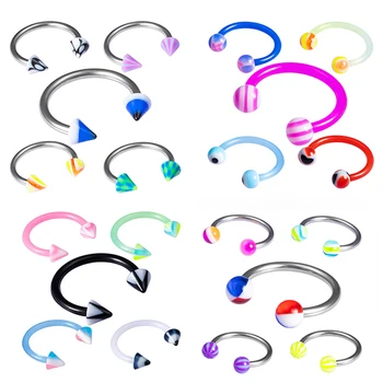 

10/20pcs Acrylic Nose Ring Septum Cartilage Earring Eyebrow Piercing Set Helix Ear Barbell Horseshoe Stud Women Body Jewelry 16G