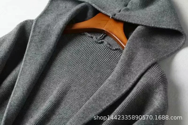 Новинка, весенний модный Свободный кардиган с длинным рукавом и капюшоном, вязаный кардиган, повседневный женский свитер
