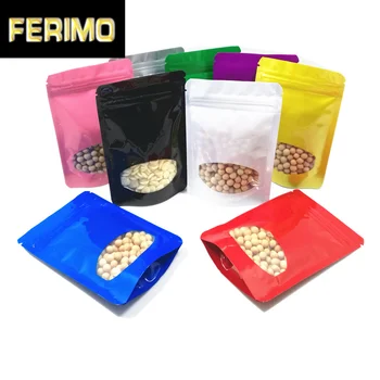 

50Pcs 14x20cm Doypack Colorful Aluminum Foil Zipper Bag with Round Window Coffee Powder Nuts Beans Storage Mylar Plastic Pouches