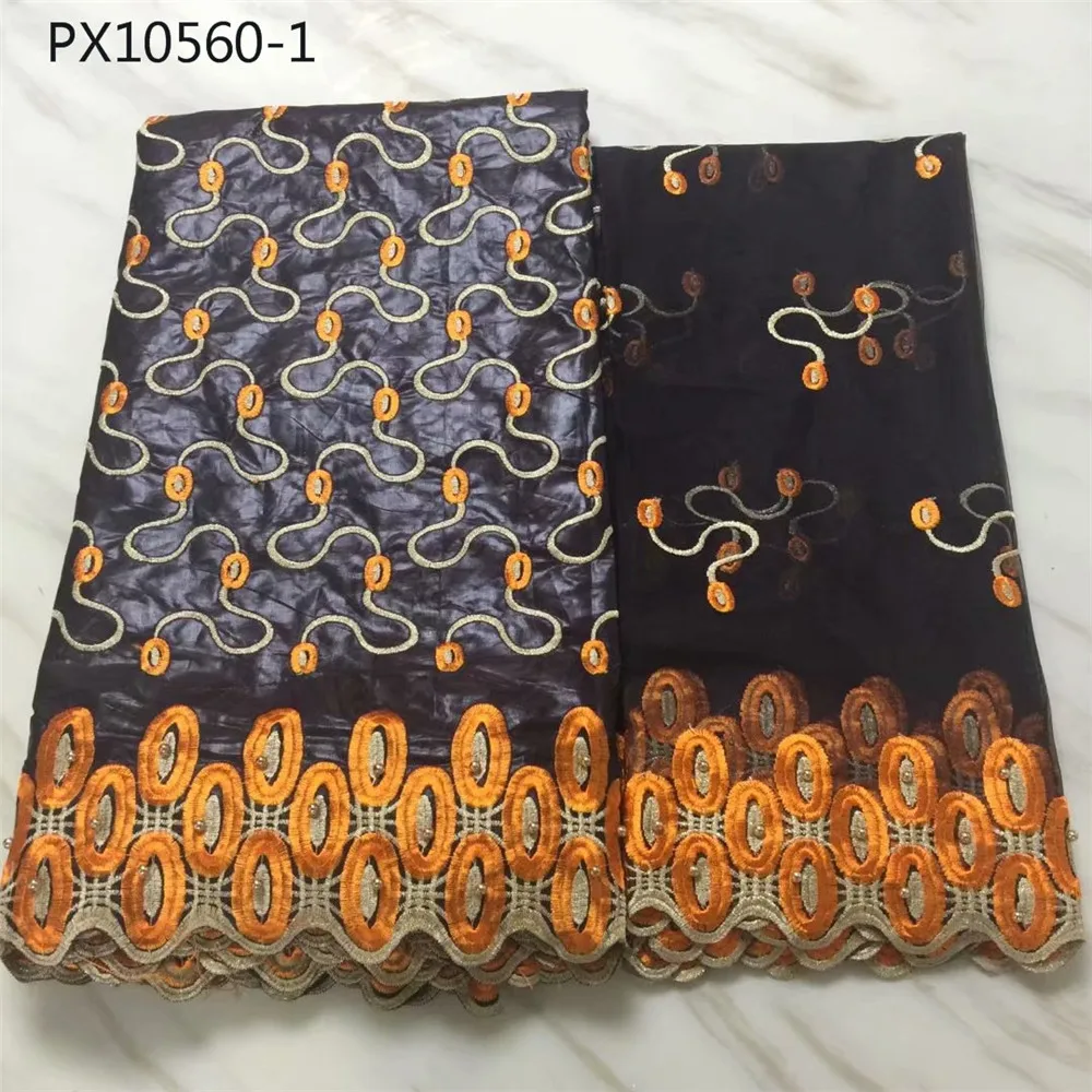 Хорошая персикового цвета вышивка хлопчатобумажная ткань 5+ 2 ярдов Базен Riche ткань Нигерия ткань - Цвет: 1