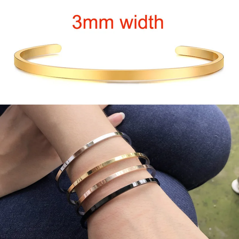 3mm gold Вдохновляющий Браслет-манжета, браслет для женщин, розовое золото, серебро, с гравировкой, мантра, браслеты для жены, жениха, персонализированные подарки - Окраска металла: 3mm gold