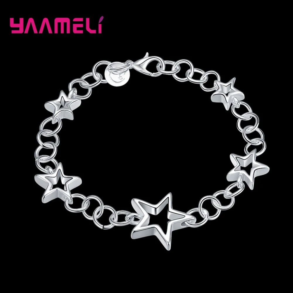 Очаровательные браслеты со звездами, настоящая 925 пробы, серебро, Корея, популярные, ручная работа, для женщин, красивые, свадебные, вечерние, аксессуары