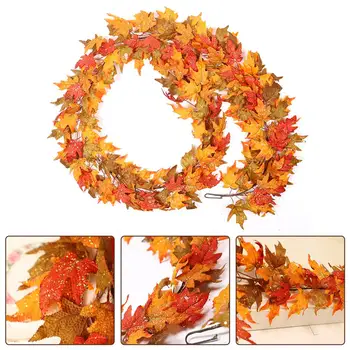 

Artificial Autumn Leaves Fall Garland Maple Leaf Door Hanging Vine Wreath For Home Thanksgiving Show Window Door Decoration