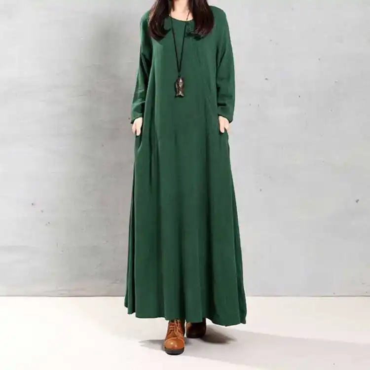 

2019 Spring New Style Large Size Dress Casual Long Loose-Fit Slimming Literature And Art Retro National Wind Big Hemline Dress