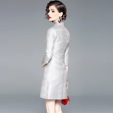 Женское элегантное платье, осень, стиль, жаккардовое платье gai liang kuan Cheongsam, приталенное короткое платье 81137