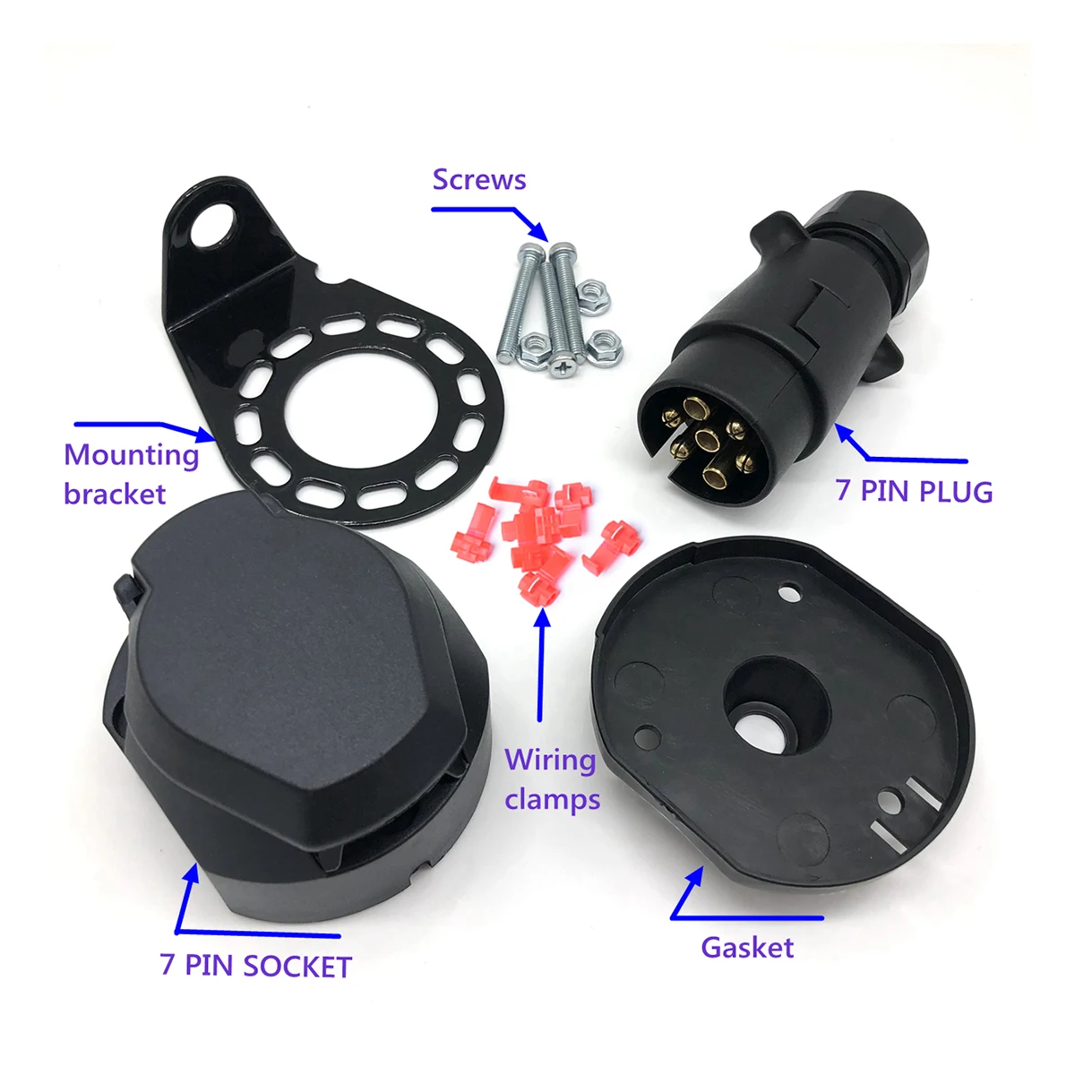 Trailer Connector Kit 12V 7 Pin Socket Bracket Wire Clamps Gasket Towing Adapter for Car Boat Truck