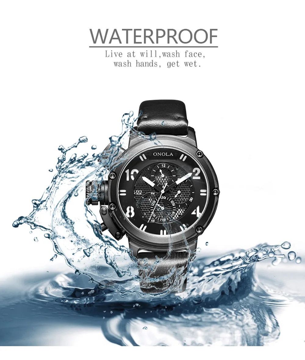 waterproof ONOLA big dial Automatic mechanical watch male young man waterproof black casual sports men watch