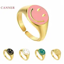

CANNER Big Smiley Opening Rings For Women Girls 925 Silver Ring 2021 Trend Anillos Mujer Fine Jewelry Paired Rings Minimalist